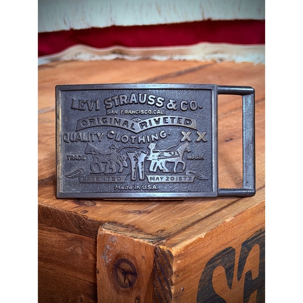 Vintage Levi Strauss & Co Belt Buckle Two Horse Logo Made in USA Metal